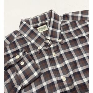 Gitman Bros Men's Long Sleeve Button Down Shirt Brown Plaid Sz L USA Oxford